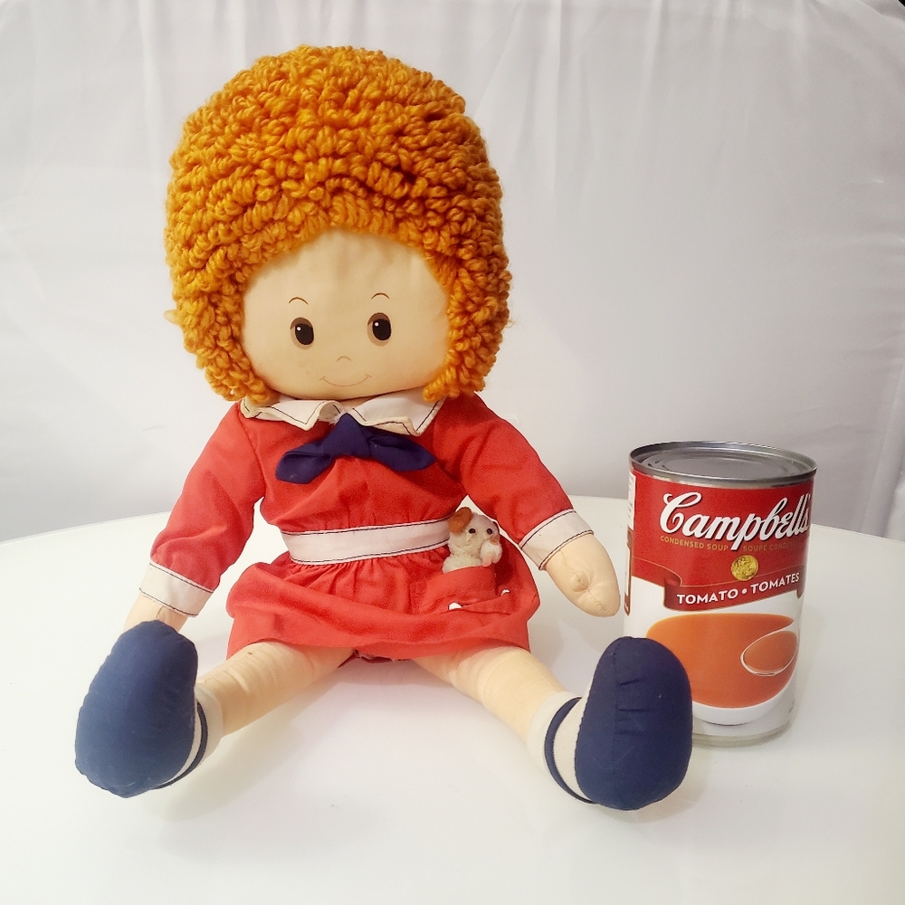 Vintage 1980s 80s Little Orphan Annie 18" Plush Doll W Sandy Removable Dog